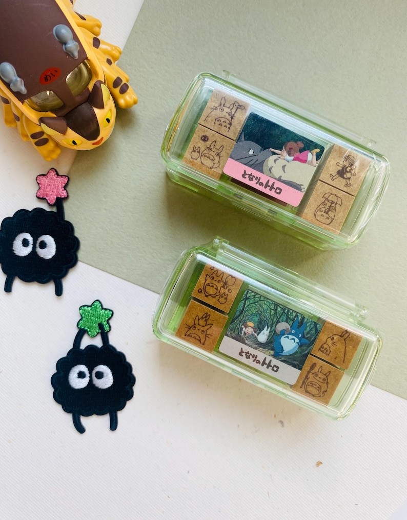 Studio Ghibli My Neighbor Totoro Wooden Stamp Set | Cute Totoro Mini Stamps with Ink Pad | Planner, Journal & Craft Stamps (4 or 9 pcs) image 2
