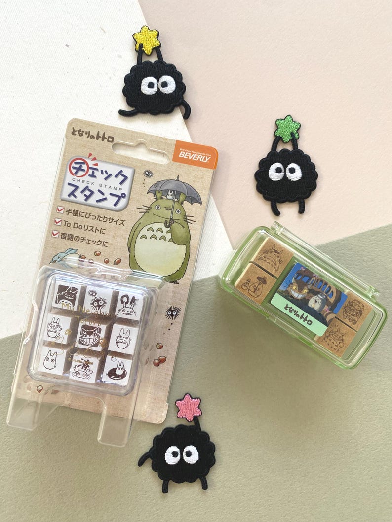Studio Ghibli My Neighbor Totoro Wooden Stamp Set | Cute Totoro Mini Stamps with Ink Pad | Planner, Journal & Craft Stamps (4 or 9 pcs) image 1