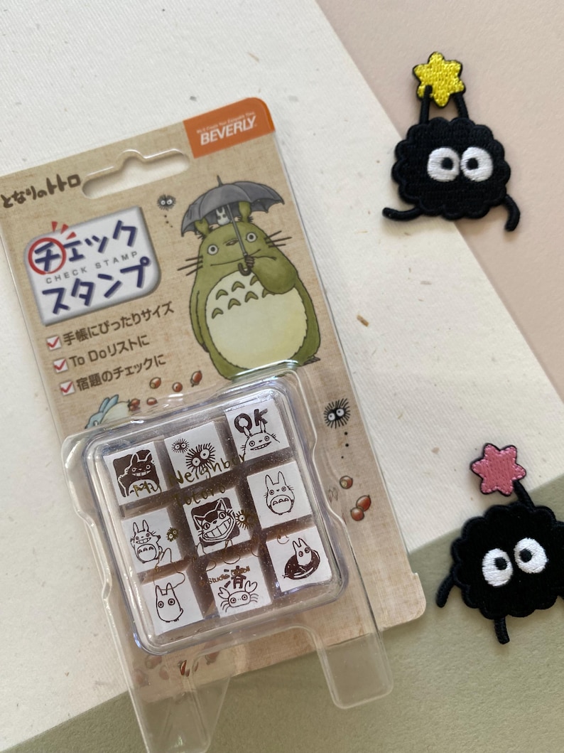 Studio Ghibli My Neighbor Totoro Wooden Stamp Set | Cute Totoro Mini Stamps with Ink Pad | Planner, Journal & Craft Stamps (4 or 9 pcs) 9 piece set