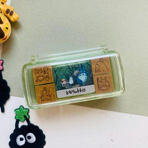 Studio Ghibli My Neighbor Totoro Wooden Stamp Set | Cute Totoro Mini Stamps with Ink Pad | Planner, Journal & Craft Stamps (4 or 9 pcs) 4 piece set - C