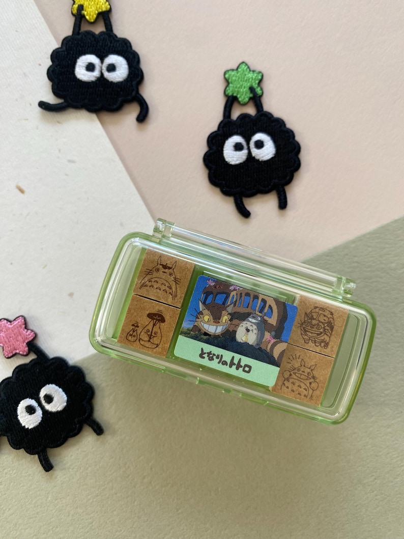 Studio Ghibli My Neighbor Totoro Wooden Stamp Set | Cute Totoro Mini Stamps with Ink Pad | Planner, Journal & Craft Stamps (4 or 9 pcs) 4 piece set - A