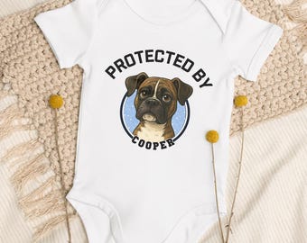 Protected By Dog Onesie®, Personalized Dog Name Onesie®, Dog Name Onesie®, Baby Shower Gift, Newborn Baby Gift