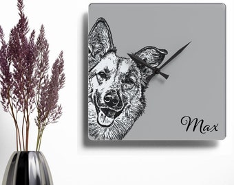 Orologio da parete in acrilico con ritratto di animale domestico personalizzato: regalo moderno per gli amanti degli animali