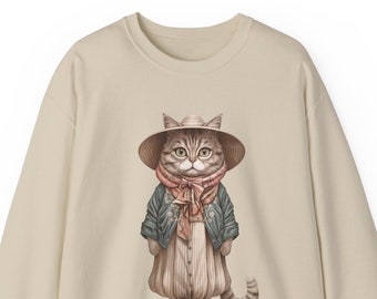 Chic Farmer Cat Tee - Tillin' Fields in Style, Straw Hat & Scarf Kitty Top, Purr-fectly Dressed Feline Shirt