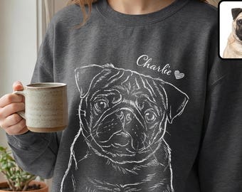 Personalized Dog Photo Sweatshirt, Custom Pet Portrait from Photo, Custom Pet Drawing Shirt, Dog Dad Gift Custom Hoodie, Pet Memorial Gift