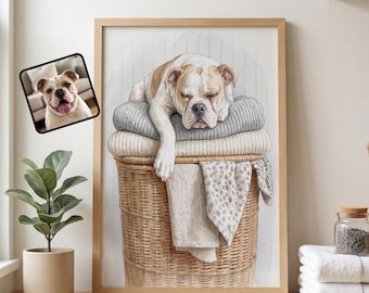 Custom Pet Portrait Laundry Room Wall Art, Personalized Dog Print from Photo, Laundry Room Decor, Funny Laundry Room Wall Art (Unframed)
