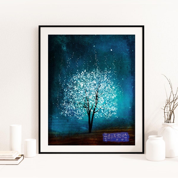 Spirit of Water -- Mool-eh Jung Lyung Su in Korean -- 11x14 tree art print giclee print,art collectibles,wall art,wall decor,wall decor