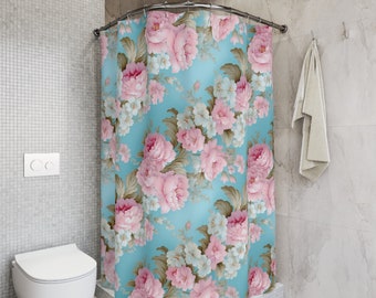 Summer Flowers Shower Curtains | Gifts for Home | 71x74 inches | Botanicals in Pink Turquoise Aqua Green