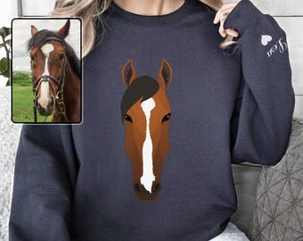 Custom Horse Sweatshirt, Horse Line Drawing, Personalized Horse Gift for Girl, Horse Lover, Horse Mom Gift, Horse Owner Gift, Horse Memorial