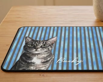 Personalized Pet Portrait Desk Mat, Custom Dog Cat Mouse Pad with Name, Custom Striped Desk Mat