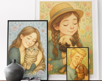 Custom Pet Portrait: Owner and Fur Baby Illustration (Digital Download)