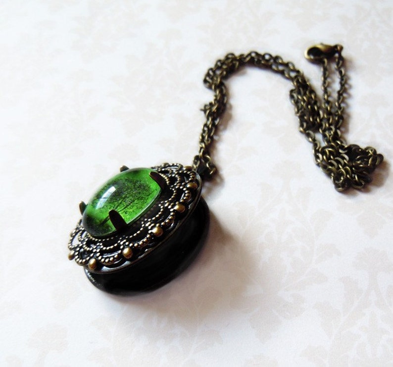 Emerald Bewitched Antique Locket.locket necklace.Small Wearable Art Locket necklace Valentine's gift-Mother's Day gift-cameo necklace image 4