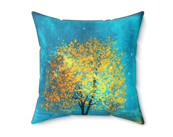 Golden Tree Art on Throw Pillow | Spun Polyester Square Pillow | Indoor pillow |Home Decor | Decoration Pillow | Housewarming Gift