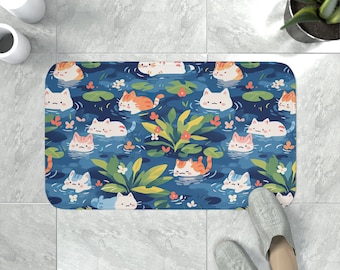 Cute Cat on Memory Foam Bath Mat | Cute Cat Print | Bathroom Decor | Cat Lover Gift