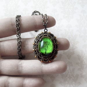 Green tree necklace.tree locket.Wearable Art Locket necklace Valentine's gift woodland jewelry cameo necklace bridesmaid gift image 1