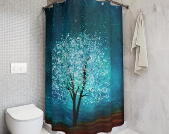 Blue Tree  Shower Curtain | Gifts for Home | 71x74 inches