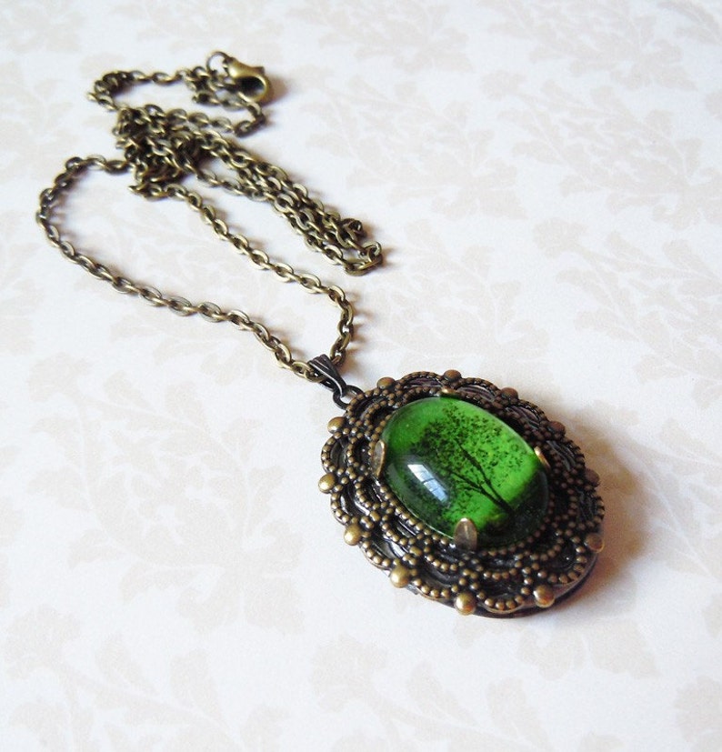 Green tree necklace.tree locket.Wearable Art Locket necklace Valentine's gift woodland jewelry cameo necklace bridesmaid gift image 3