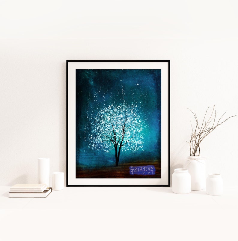 Spirit of Water Mool-eh Jung Lyung Su in Korean 11x14 tree art print giclee print,art collectibles,wall art,wall decor,wall decor image 1