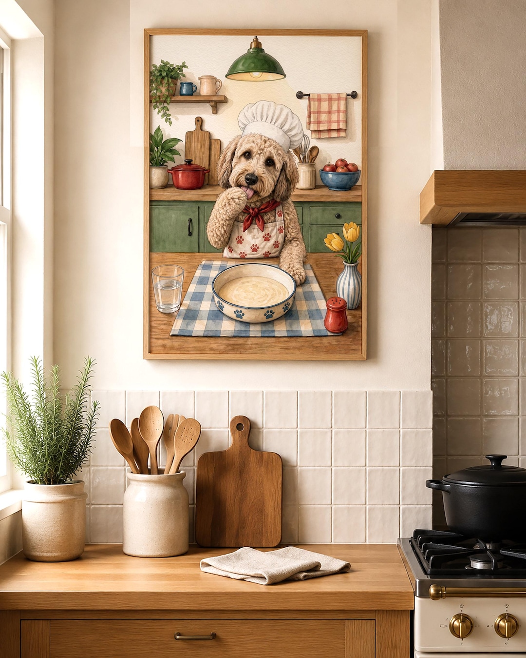 Custom Pet Kitchen Wall Art, Personalized Funny Cooking Kitchen Print, Pet Memorial Gift (Unframed)
