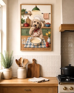 Custom Pet Kitchen Wall Art, Personalized Funny Cooking Kitchen Print, Pet Memorial Gift (Unframed)