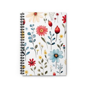 Flowers Notebook, Gift for Her ,Flower Spiral Journal, Birthday Gift, Whimsical, Botanical Floral