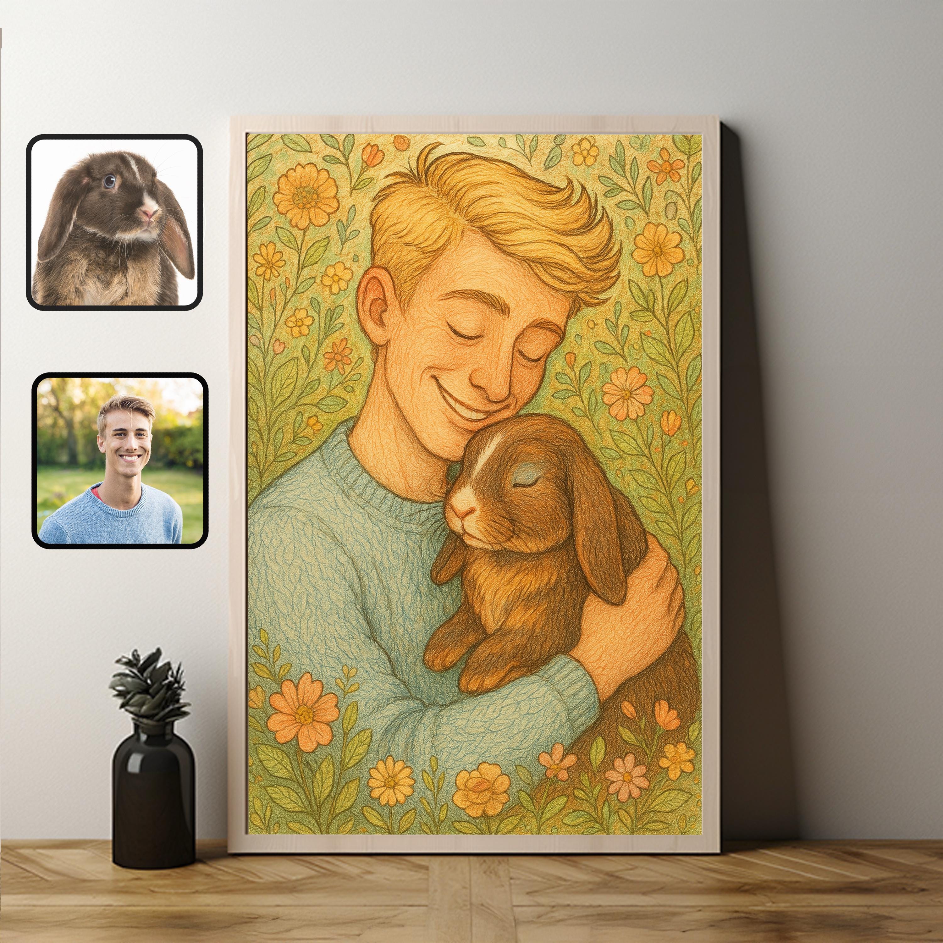 Custom Pet & Owner Portrait: Vintage Style Digital Illustration (Digital Download Available)