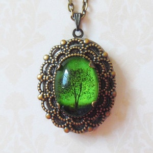 Green tree necklace.tree locket.Wearable Art Locket necklace Valentine's gift woodland jewelry cameo necklace bridesmaid gift image 2