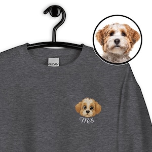 Individuell gestickter Haustier-Pullover mit Haustierfoto + Name Benutzerdefinierter Hundeporträt-Pullover Personalisiertes Hunde-Pullover-Sweatshirt Benutzerdefinierte Katze Rundhalsausschnitt