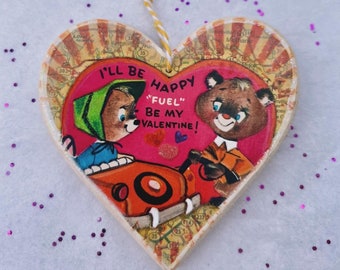 Vintage Valentine Upcycled Art Ornament - Romantic Gift - Unique 2-Sided Mixed Media Heart Art