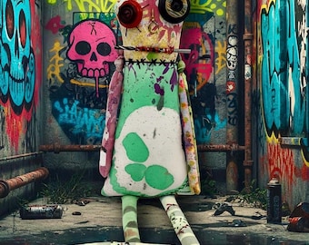 Riotous Rex Art Doll | OOAK Handmade Zombie Rocker Decor