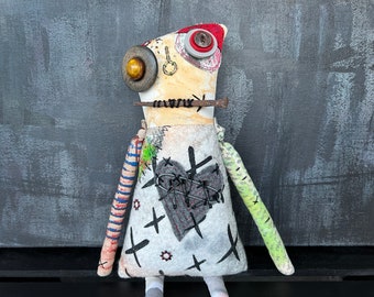 OOAK Halloween Doll, Creepy Cute Zombie Art Doll, Monster Doll, Spooky Cloth Doll,  Hand Dyed Textile Doll, Ready to Ship