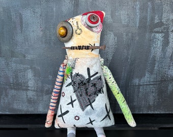 Handmade Zombie Art Doll – Creepy Gothic Decor, OOAK Textiles