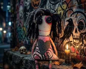 Radical Roxie Art Doll | OOAK Handmade Textile Collectible | Weird Girl Alternative Decor