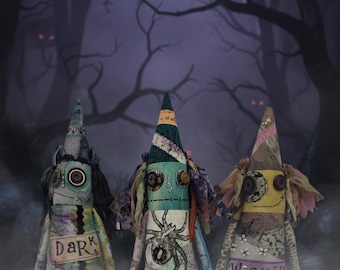 Handmade Witch Art Doll – Creepy Fabric Cottage Decor