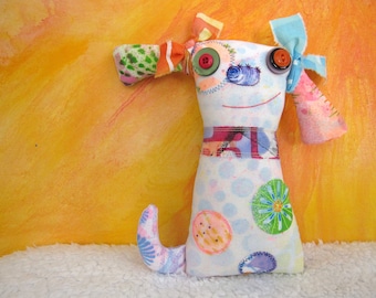 Happy Dog Fabric Art Doll OOAK Hand Dyed Textile Collectible Dog Lover Gift Ready to Ship