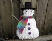 Glücklich Schneemann Ornament, Tuck, Prim süß lächelnd Schneemann Dekor, Vintage Chenille, Knöpfe, Weihnachts-Dekor, einzigartiges Geschenk, Sammler, Regenbogen