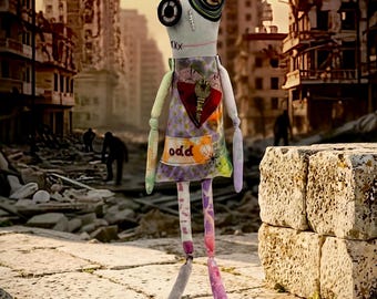 Handmade Zombie Art Doll – Peculiar Pete, Halloween Textile Doll