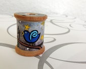Vintage Spool Art, Sewing Room Decor, Bird Art, Teachers Gift, Bird collector, Original Art, OOAK, Mixed Media Art, Wooden Spool, sing