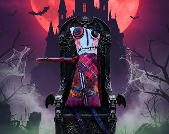 Handmade Punk Zombie Art Doll – Halloween Hand-Dyed Textile Doll (OOAK)