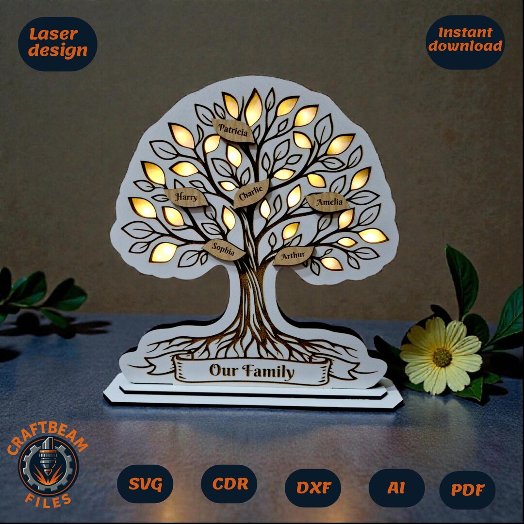 Buy Family Tree Svg | Laser Cut Files | Lantern Svg | Personalized ...