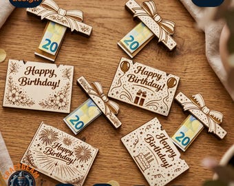 Birthday Cash Gift Card Holder Laser Cut | Sliding Money Box SVG (Set of 4)