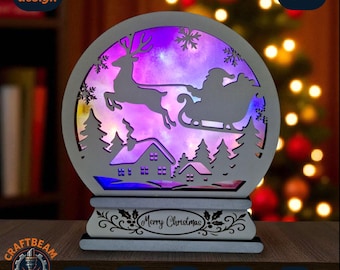 Christmas Lightbox SVG – Santa Sleigh Laser Cut File (Digital Download)
