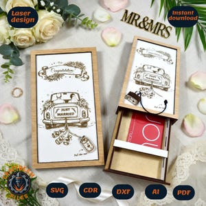 Plik laserowy do karty podarunkowej z pieniędzmi na ślub – uchwyt na gotówkę Pull the Can SVG