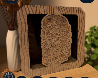 Sugar Skull Tattoo Fund Piggy Bank Laser Cut Files (svg dxf cdr ai pdf)