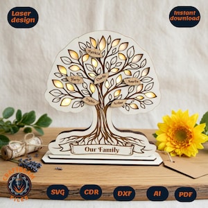 Family Tree Lamp SVG | Personalized Names Night Light, Laser Cut Decor File