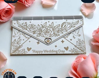 Wedding envelope laser cut file, floral design, money holder SVG, cdr files