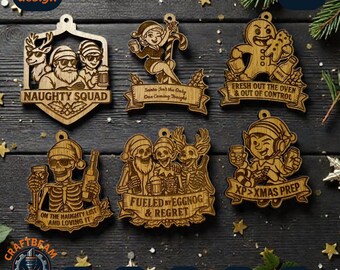 Funny Christmas Ornaments SVG Bundle | Adult Naughty Laser Cut Files | Set of 6 Holiday Designs