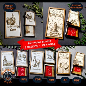 Laser Cut Birthday Gift Card Holder, Pull Tab SVG Bundle