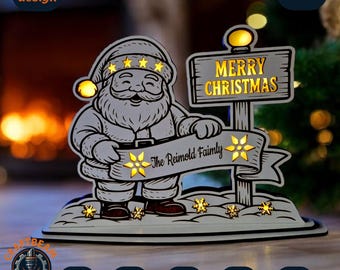 Santa Christmas Light Stand SVG | 3D Layered Laser Cut File for Glowforge xTool | Personalized Family Sign | Holiday Decor
