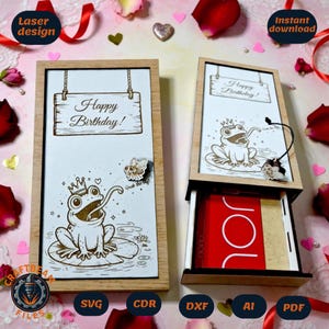 Frosch Geldgeschenkkarte Laser-Datei - Ziehen Sie die Fliege interaktive Geldhalter SVG